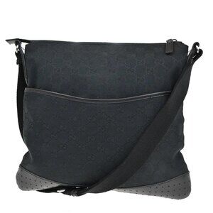 GUCCI Logo GG Pattern Cross Body Shoulder Bag Canvas Leather Black Italy 35AA099